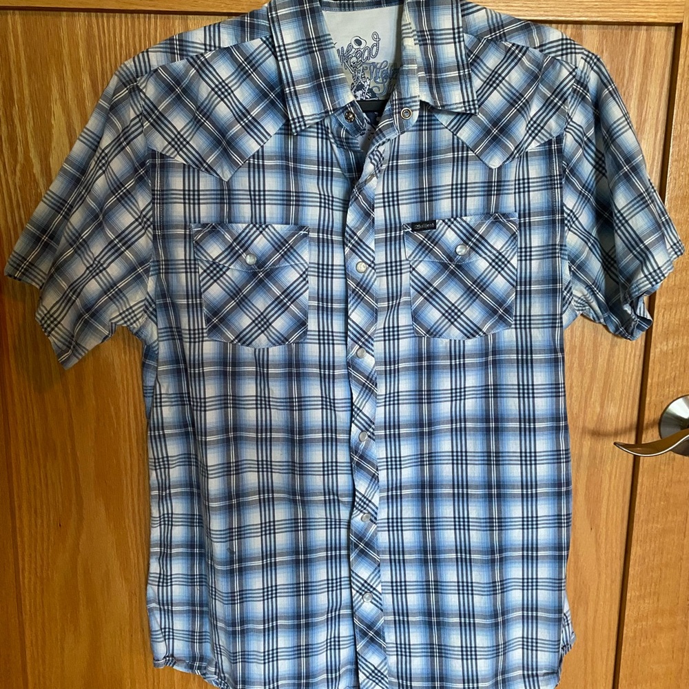 Bullhead Blue and White Casual Button Down Shirt